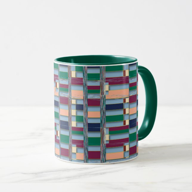 Colorblock Grid Mug with Forest Green Interior (Front Right)