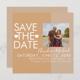 Colorblock Hearts Save the Date Photo   Card