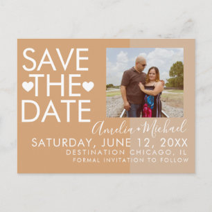 Colorblock Hearts Save the Date Photo Postcard