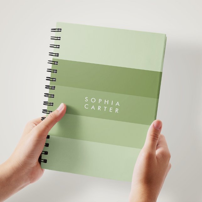 Colorblock Horizontal Sage Green Stripes Monogram Notebook (Creator Uploaded)