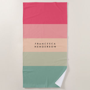 Colorblock Horizontal Stripe Pink & Green Monogram Beach Towel
