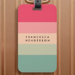 Colorblock Horizontal Stripe Pink & Green Monogram Luggage Tag<br><div class="desc">A stylish colorblock luggage tag with 5 horizontal stripes in shades of pink,  peach and green in a modern mininmalist design style. The text can easily be customised with your name or title for the perfectly personalised gift or accessory.</div>