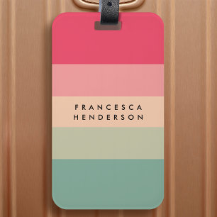 Colorblock Horizontal Stripe Pink & Green Monogram Luggage Tag