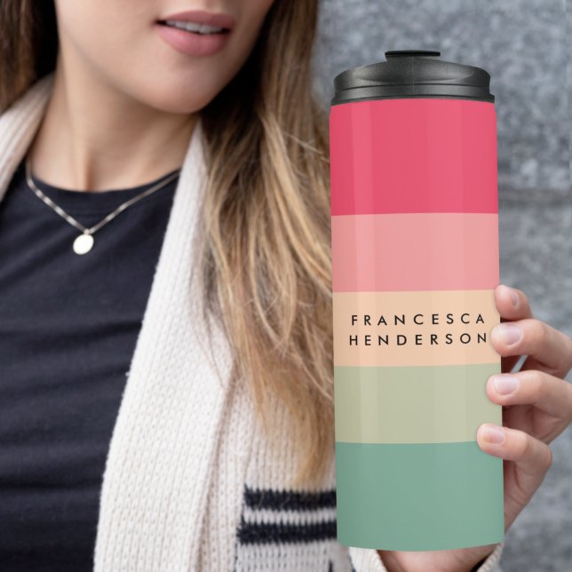 Colorblock Horizontal Stripe Pink & Green Monogram Thermal Tumbler (Creator Uploaded)