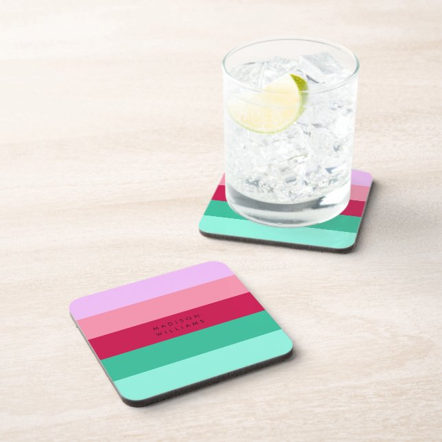 Colorblock Horizontal Stripe Viva Magenta Spring Coaster (Right Side)