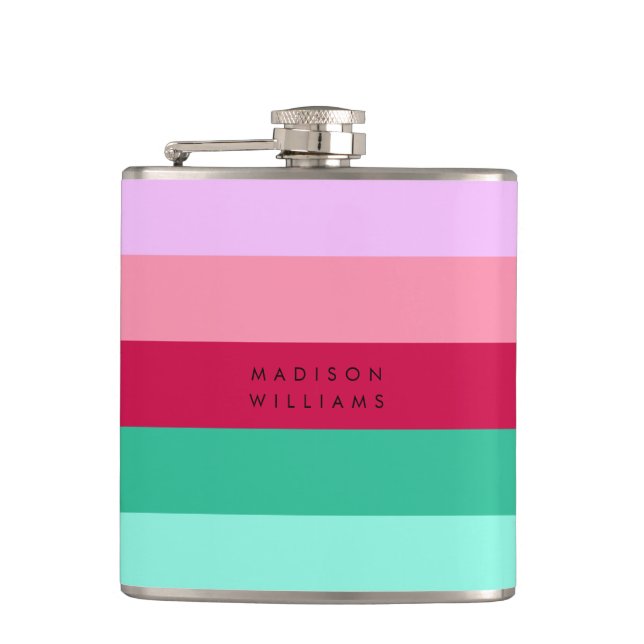 Colorblock Horizontal Stripe Viva Magenta Spring Hip Flask (Front)