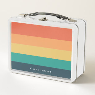 Colorblock Horizontal Striped Colourful Monogram Metal Lunch Box