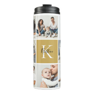 Colorblock Monogram Family Photo Collage   Mustard Thermal Tumbler