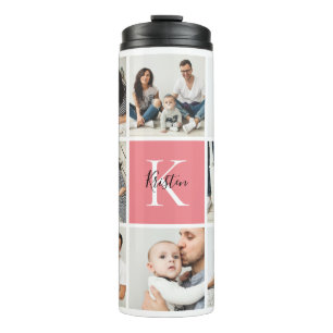 Colorblock Monogram Family Photo Collage Pink Thermal Tumbler