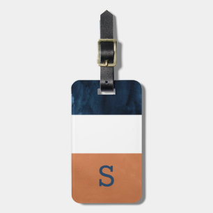 Colorblock Navy Blue, Orange Monogram Luggage Tag
