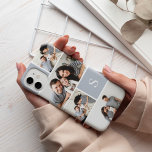 Colorblock Photo Collage & Monogram Case-Mate iPhone 14 Case<br><div class="desc">Chic photo collage phone case features five of your favourite photos in a gridded layout with contrasting squares in neutral blue-grey. Personalise with your single initial monogram in white.</div>