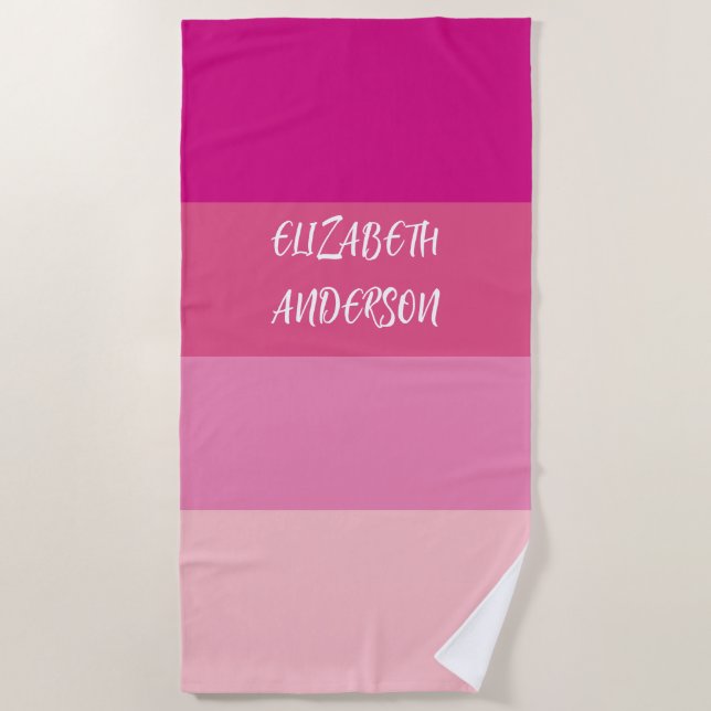 Colorblock Pink Horizontal Stripe Beach Towel (Front)