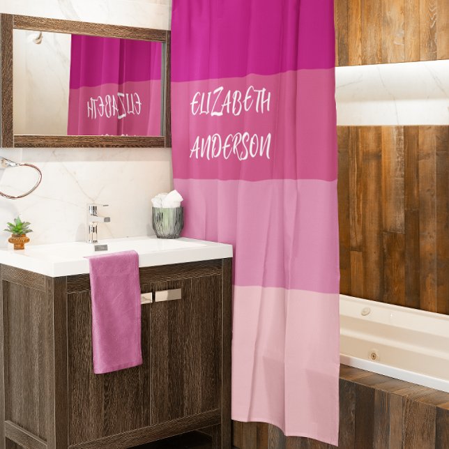 Colorblock Pink Horizontal Stripe Shower Curtain (Creator Uploaded)