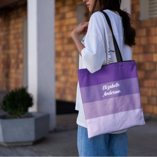 Colorblock Purple Horizontal Stripe Tote Bag (Creator Uploaded)