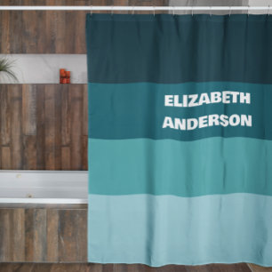 Colorblock Teal Horizontal Stripe Shower Curtain