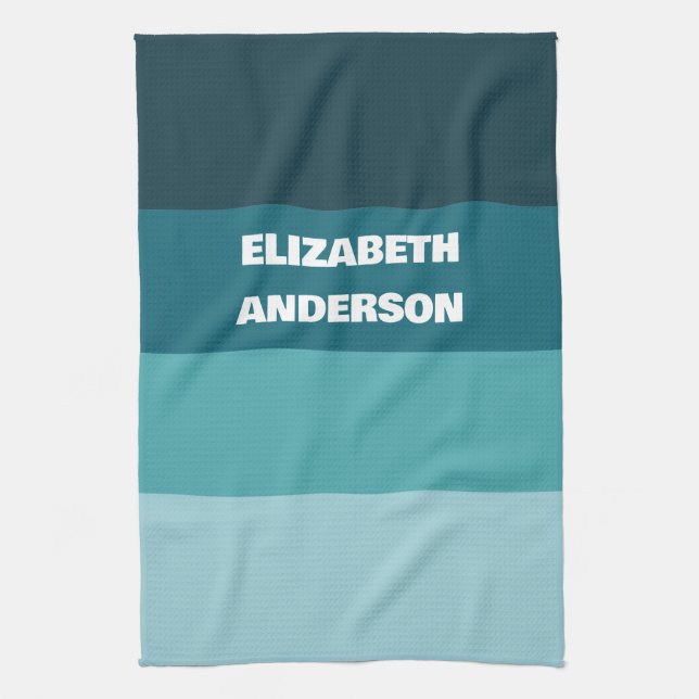 Colorblock Teal Horizontal Stripe Tea Towel (Vertical)