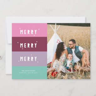 Colorblocked MERRY MERRY MERRY Christmas Card