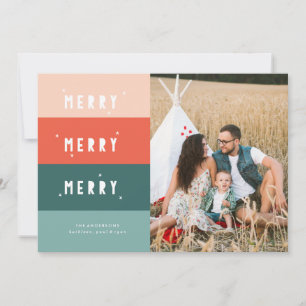 Colorblocked MERRY MERRY MERRY Christmas Card