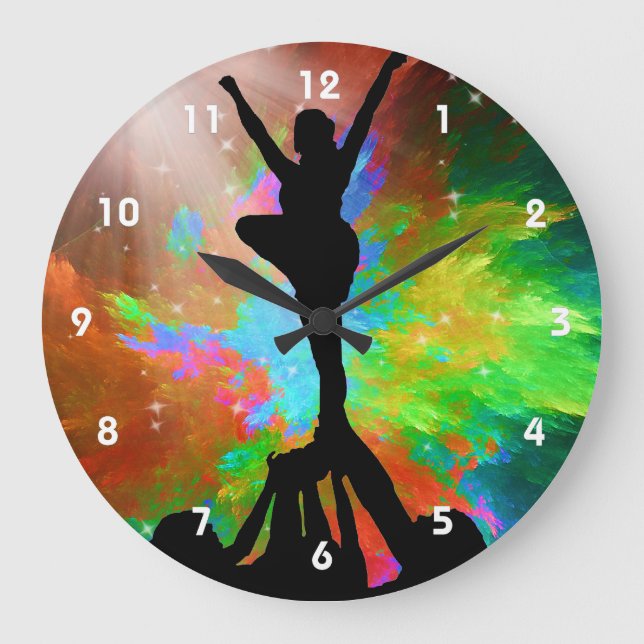 Colorburst Background with Cheerleaders Large Clock (Front)
