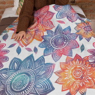 Colorburst Mandala Garden – Vibrant Boho Gift Fleece Blanket