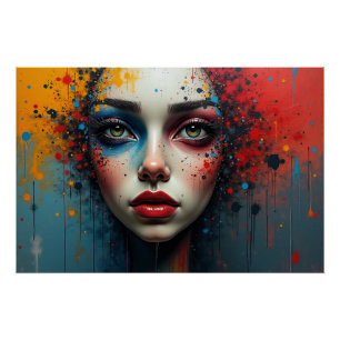 Colorburst Muse – Vibrant Abstract Portrait of a W Poster