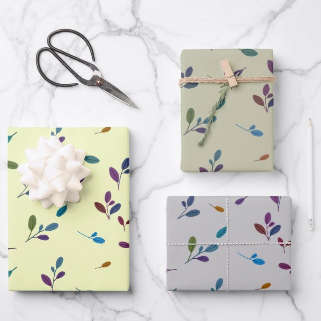 Colored branches/leaves wrapping paper sheet (Front)