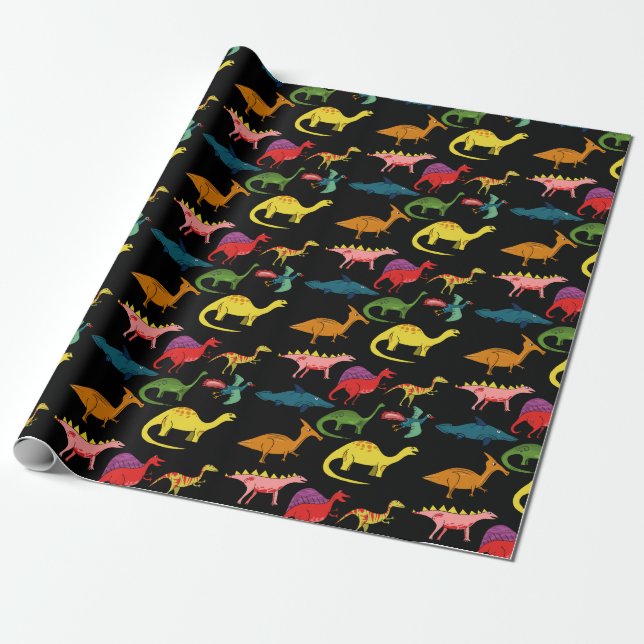Colored Dinosaurs Wrapping Paper (Unrolled)