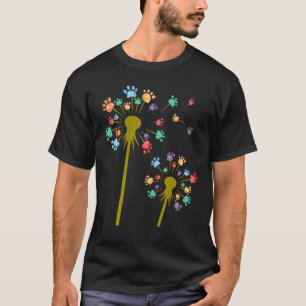 Colored Dog Paw Dandelion Flower Print Cute T-Shirt