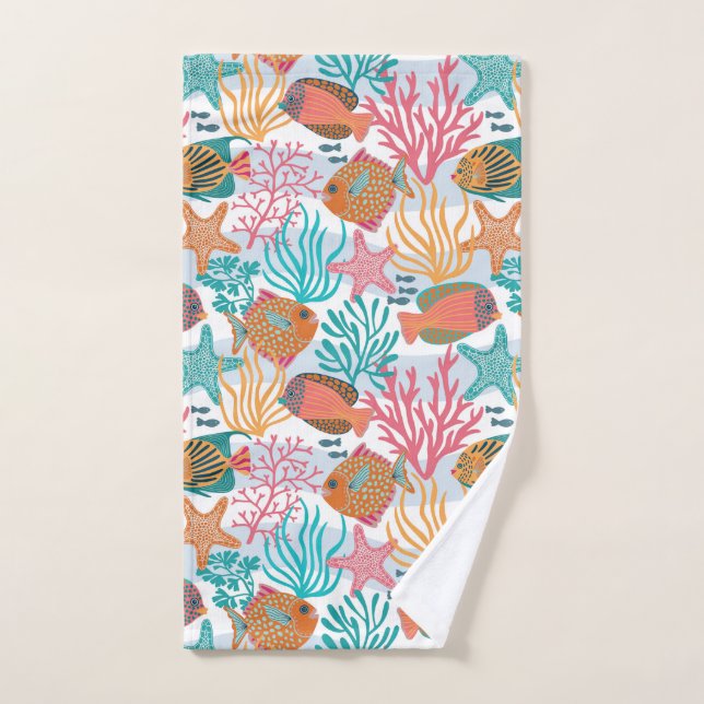 Colored fish underwater hand towel (Hand Towel)