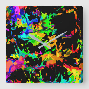 Colored flames square wall clock