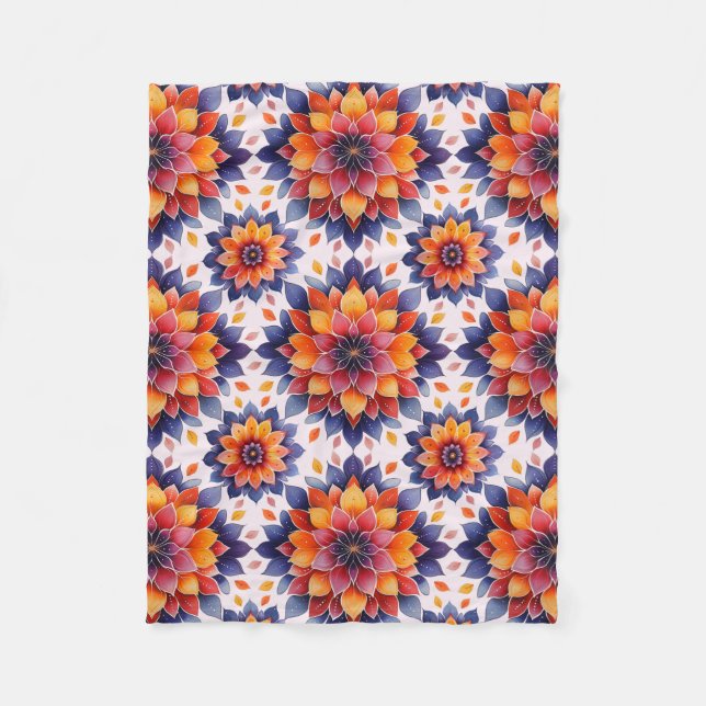 Colored flower mandala fleece blanket (Front)