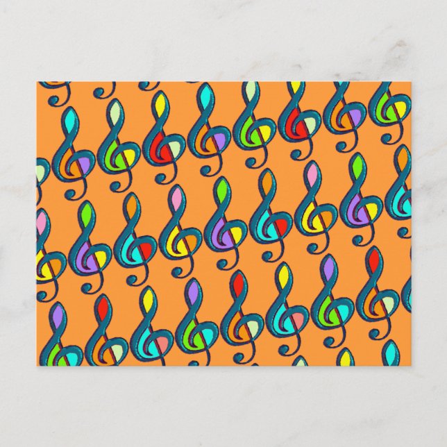 colored G clef music notes pattern Postcard (Front)
