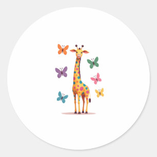 colored giraffe colorful butterflies giraffe Lover Classic Round Sticker