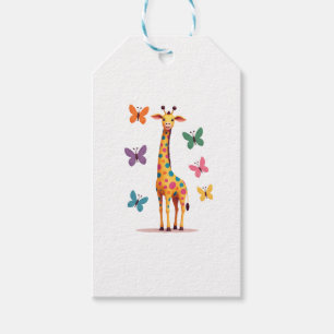colored giraffe colorful butterflies giraffe Lover Gift Tags