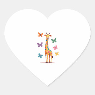 colored giraffe colorful butterflies giraffe Lover Heart Sticker