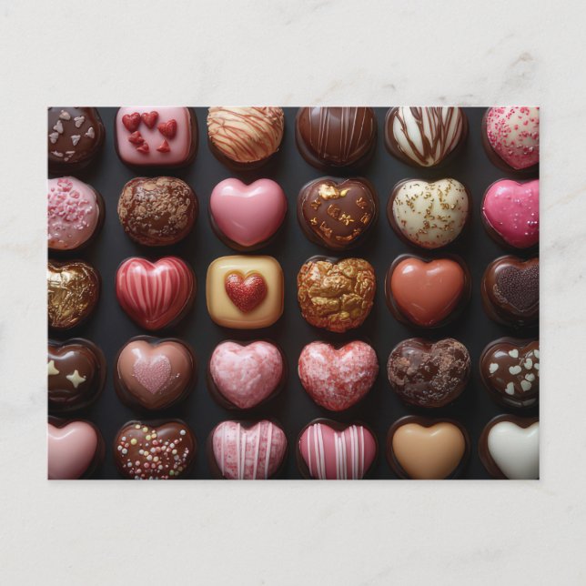 Colored hearts from chocolate Valentine's Day Postcard (Front)