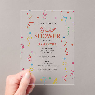Colored Party Confetti Bridal Shower Acrylic Invitations