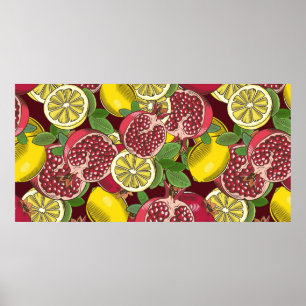Colored seamless pattern with pomegranates and lem poster