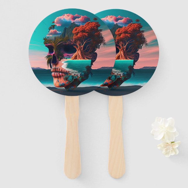 Colored skull head hand fan (Front and Back)