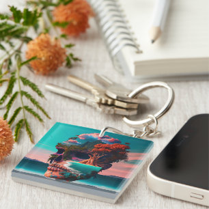 Colored skull head key ring