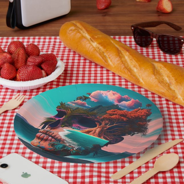 Colored skull head paper plate (Picnic)