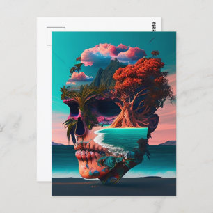 Colored skull head postcard