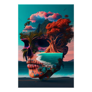 Colored skull head poster