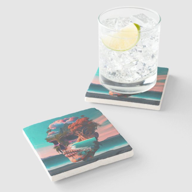 Colored Skull Head Stone Coaster (Side)