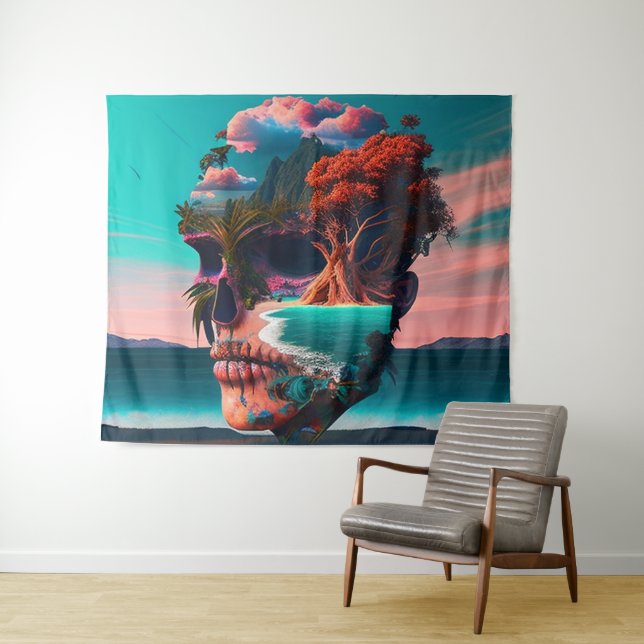 Colored skull head tapestry (In Situ (Horizontal))