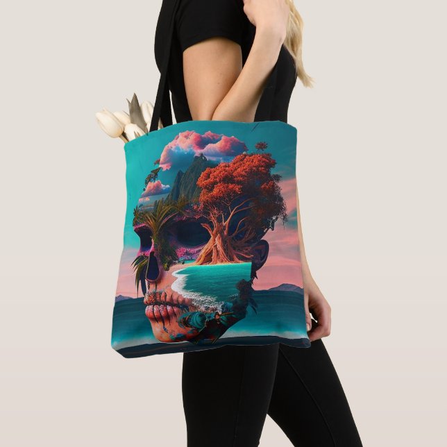 Colored skull head tote bag (Close Up)