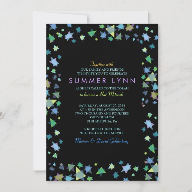 COLORED STARS Bar Bat Mitzvah Invitation (Front)