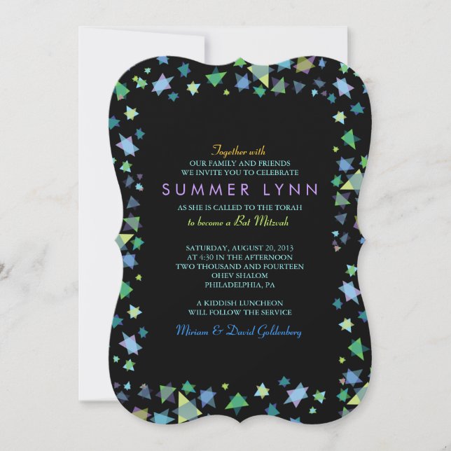 COLORED STARS Bar Bat Mitzvah Invitation (Front)
