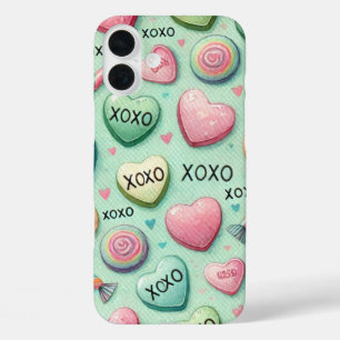 COLORED VALENTINE HEART SHAPED CANDY MESSAGES iPhone 16 PLUS CASE