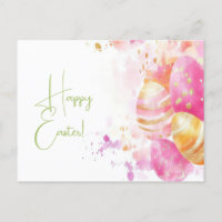 Colored watercolor Postcard with Easter Bunny